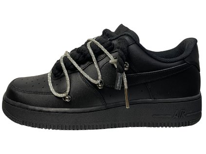 Nike Air Force 1 Black Double Rope Laces Black Silver