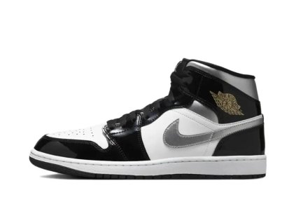 Jordan 1 Mid SE Patent Black White Metallic Silver Metallic Gold 1