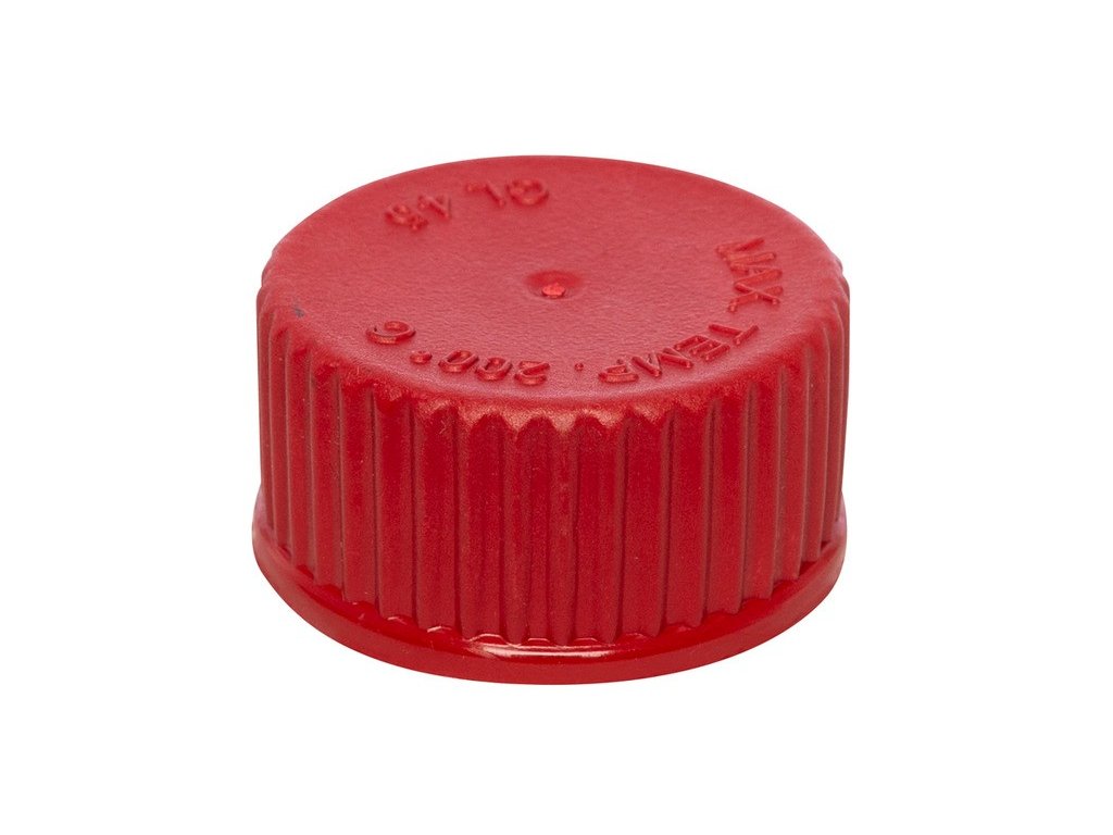 Uzáver skrutkovací, PBT, GL45, červený, tesnenie potiahnuté PTFE, odolné do 180°C, (bal. 1 ks), LABSOLUTE® I LABSOLUTE®