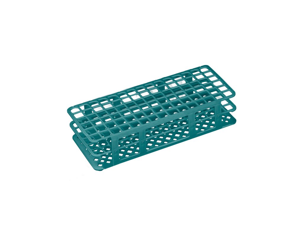 90-miestny stojan na skúmavky Ø12–13 mm – zložený, autoklávovateľný (Farba Zelená)