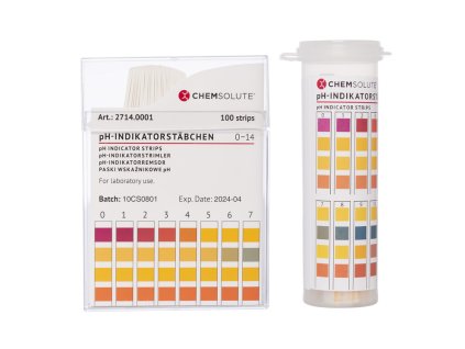 pH indikátorové prúžky CHEMSOLUTE® – presné meranie pH, balenie 100 ks (Rozsah pH 7.0 - 14.0)