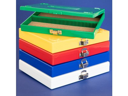 Krabička na mikroskopické podložné sklíčka LABSOLUTE, PS, 50 miest (Farba Biela)