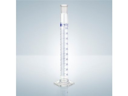 Modrý odmerný valec so zátkou