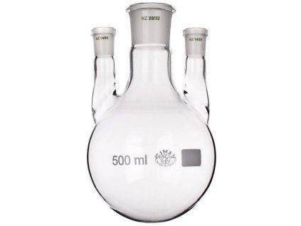 Destilačná banka s okrúhlym dnom, NZ 29/32, 2 bočné trubice NZ 14/23 a 29/32; SIMAX (Objem 2000 ml)