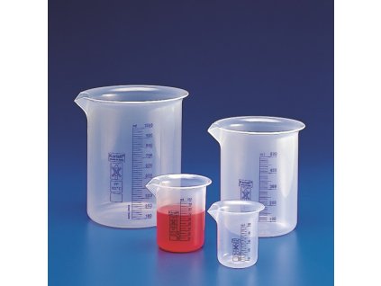 Plastové kadička nízkej s modrou stupnicou – trieda B, chemicky odolná – Karell Labware (Objem 5000 ml)