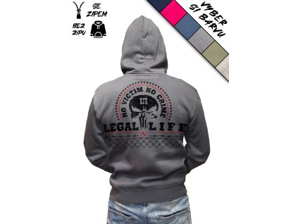 Pánská mikina LEGAL LIFE No Victim No Crime (Se zipem/Bez zipu Černá se zipem, Velikosti 3XL)