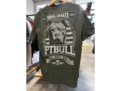 PitBull West Coast - pánské triko TROUBLEMAKER washed zelená (Velikost 3XL)