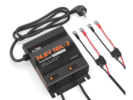 LiTime 14,6V 10A vodotěsná nabíječka pro 2 baterie