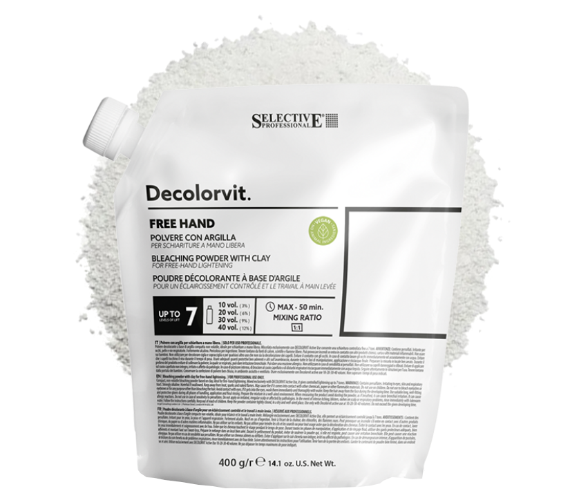 DECOLORVIT FREE-HAND 400g - Melírovací/odbarvovací prášek pro techniku FREE-HAND, zesvětlí až o 7 tónů