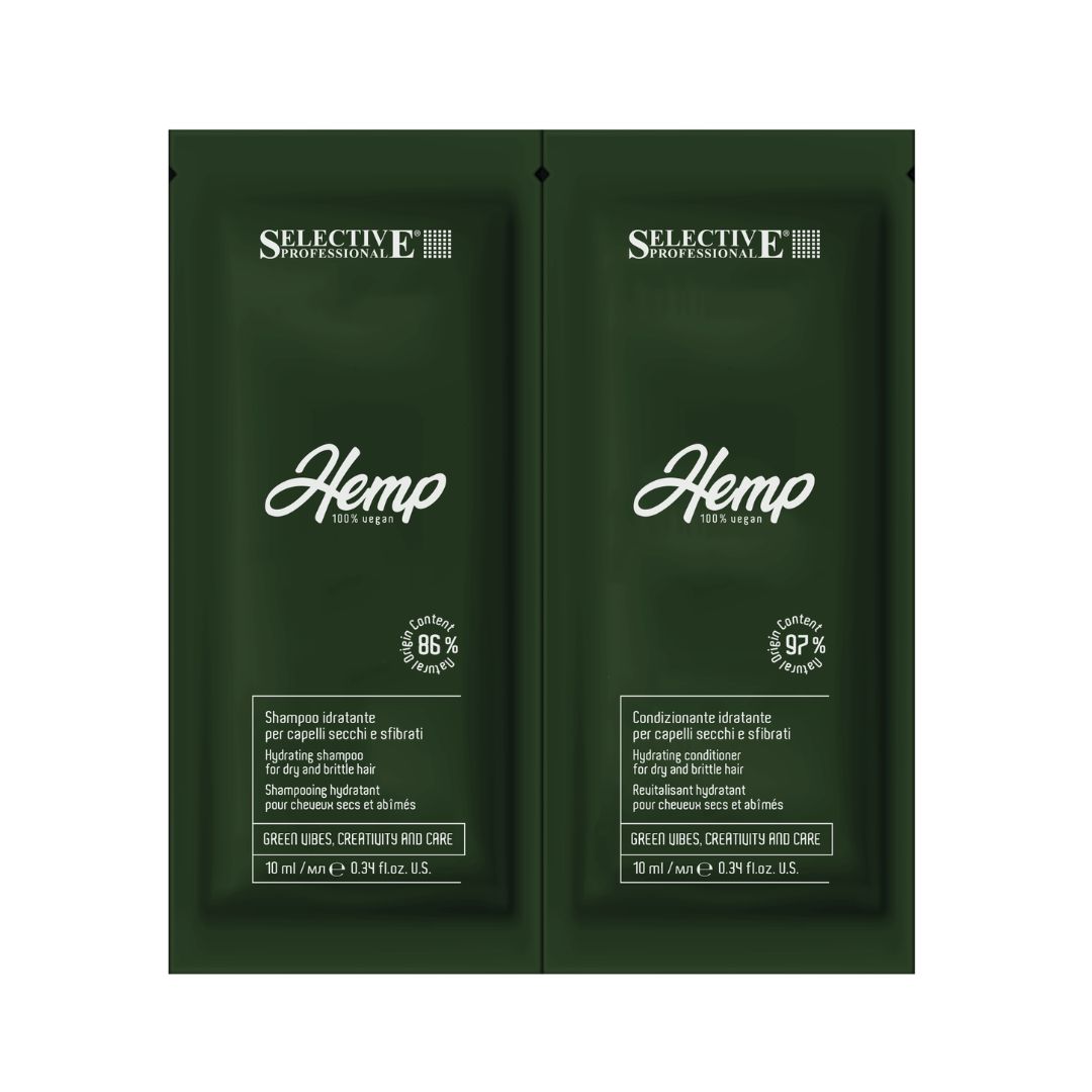 Hydratační šampon a kondicionér pro suché a lámavé vlasy - HEMP 100% vegan 10ml+10ml