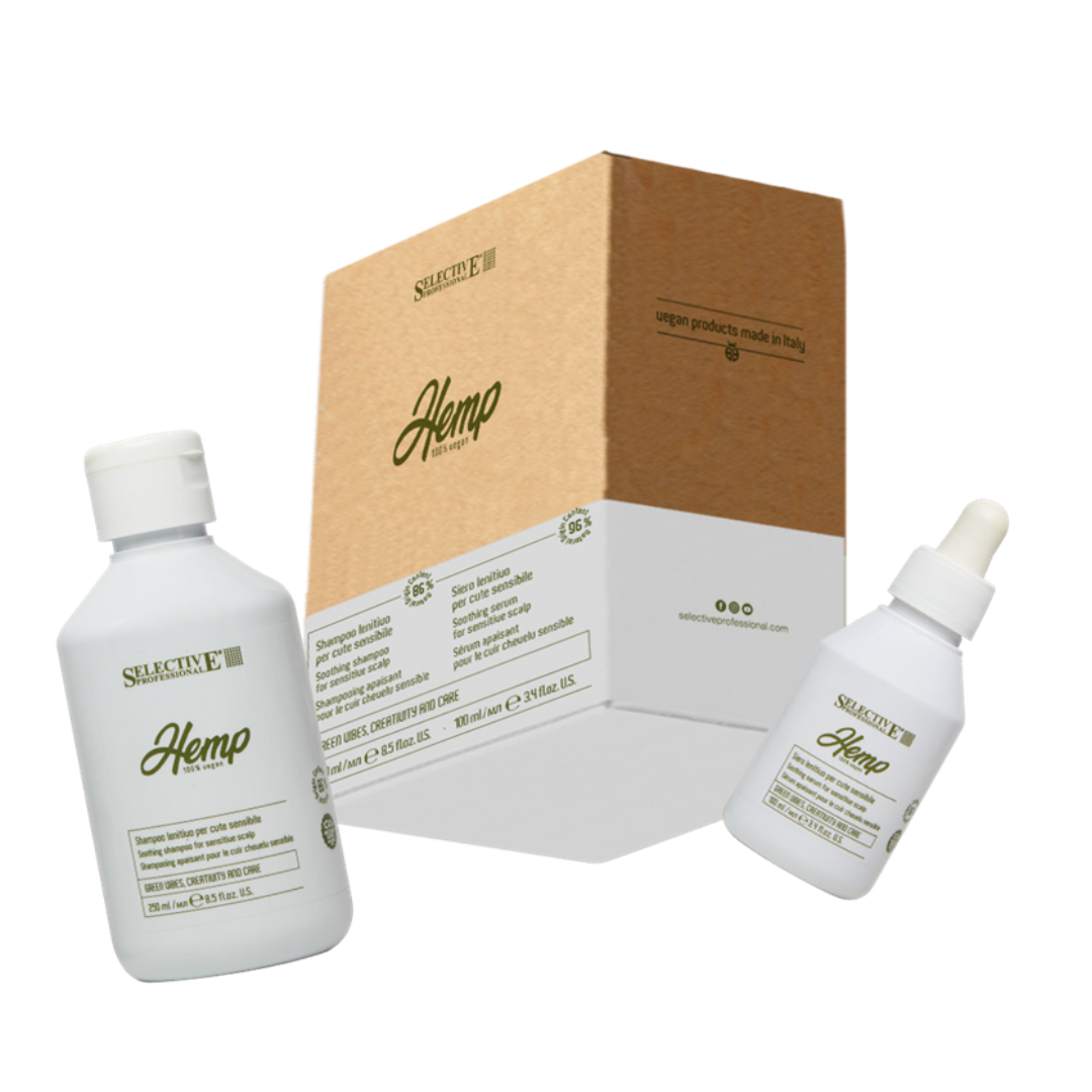 Selective Professional Sada pro citlivou pokožku hlavy - HEMP LENITIVE KIT 100% vegan - Šampon 250 ml + zklidňující sérum 100 ml