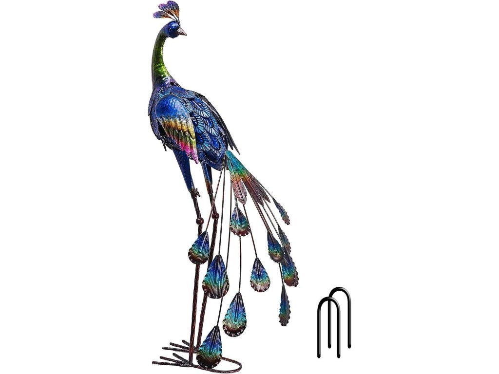 Teresa s Collections 35 04 H Large Peacock Garden Sculpture Statue Outdoor Decor Sturdy Metal Yard Art Garden Decor Tall Blue Lawn Ornament Party Pat a8f0275f 75eb 4585 90f1 db9a35b093bb.d30d4d4c447e4d6f54f8276b5018c89e