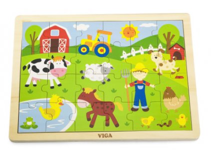 Dřevěné puzzle 24 dílků - farma