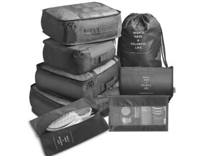 Organizéry do kufru cestovní sada 7 kusů příslušenství pro ukládání oděvů vodotěsné tašky taška na make-up taška na boty černá