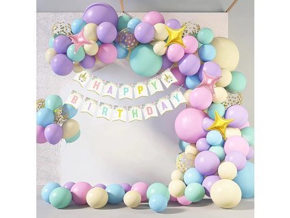 Nafukovací balónky v pastelových barvách vícebarevné s hvězdami - Girlanda