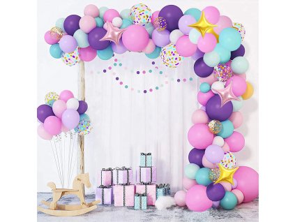 Nafukovací balónky v pastelových barvách vícebarevné s hvězdami - Girlanda 132 ks