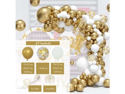 Nafukovací balónky v bílé a zlaté barvě - Luxusní Girlanda