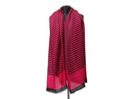 Šál zářivě růžový s černým geometrickým vzorem 180×90 cm – elegantní, lehký a příjemný doplněk z bavlny a viskózy pro každý den