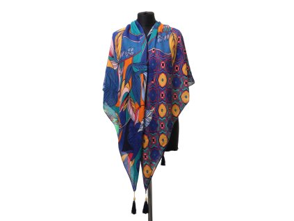 Barevný šátek 130×130 cm – bavlna a viskóza - královská modrá Stylový dámský šátek s výrazným barevným potiskem. Lehký, hebký a prodyšný materiál (50 % bavlna, 50 % viskóza) pro každodenní nošení i elegantní outfit.