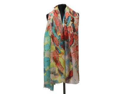 Šála s abstraktním vzorem – oranžová a tyrkysová, elegantní a pohodlná šála
