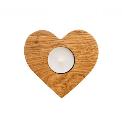 Dubový svícen na čajovou svíčku ve tvaru srdce OAK 1