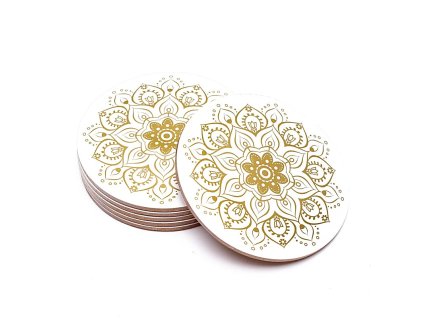 Sada podložek pod sklenice Mandala bílá 6 ks