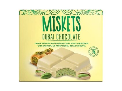 Miskets Dubajská bílá čokoláda s pistáciovou náplní a nudlemi kadayif 100 g