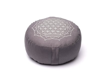 Yogi & Yogini Naturals Meditační polštář design Květ života mandala šedý z bílé organické bavlny 1ks