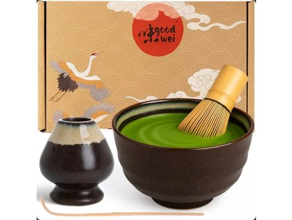 Matcha Set 4 piece Kumo tea bowl chawan 80s matcha whisk holder & spoon