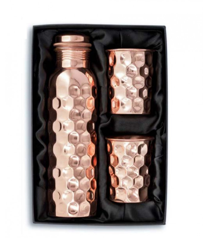 Súprava medenej fľaše 900 ml a 2 pohárov 300 ml, 1ks