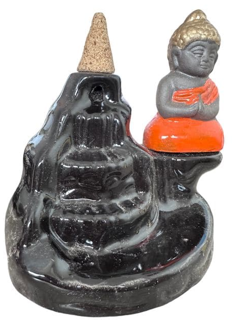 Stojan na backflow vonné kužele oranžový Budha 1ks