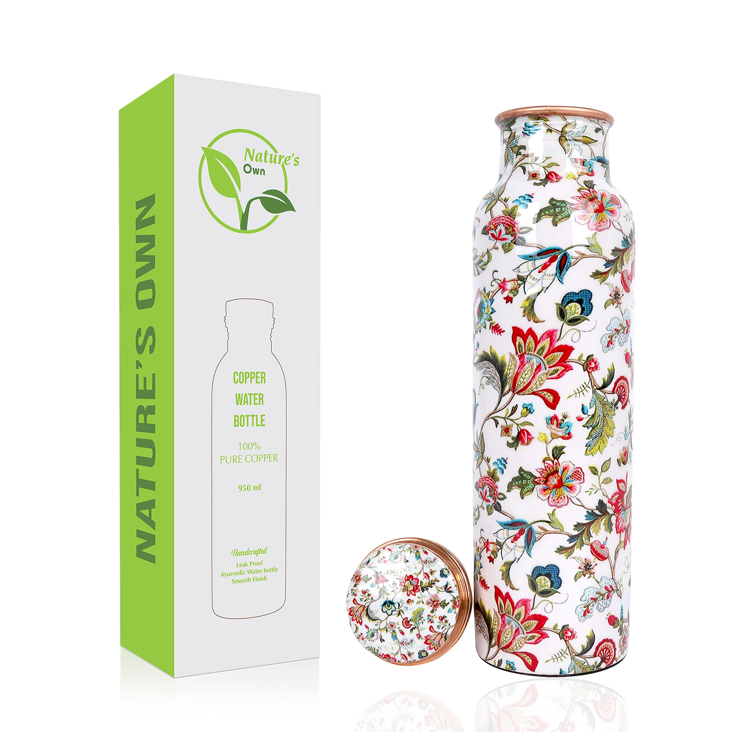 Nature's Own Medená fľaša na vodu vzor Kvetinový ver.1, 950 ml