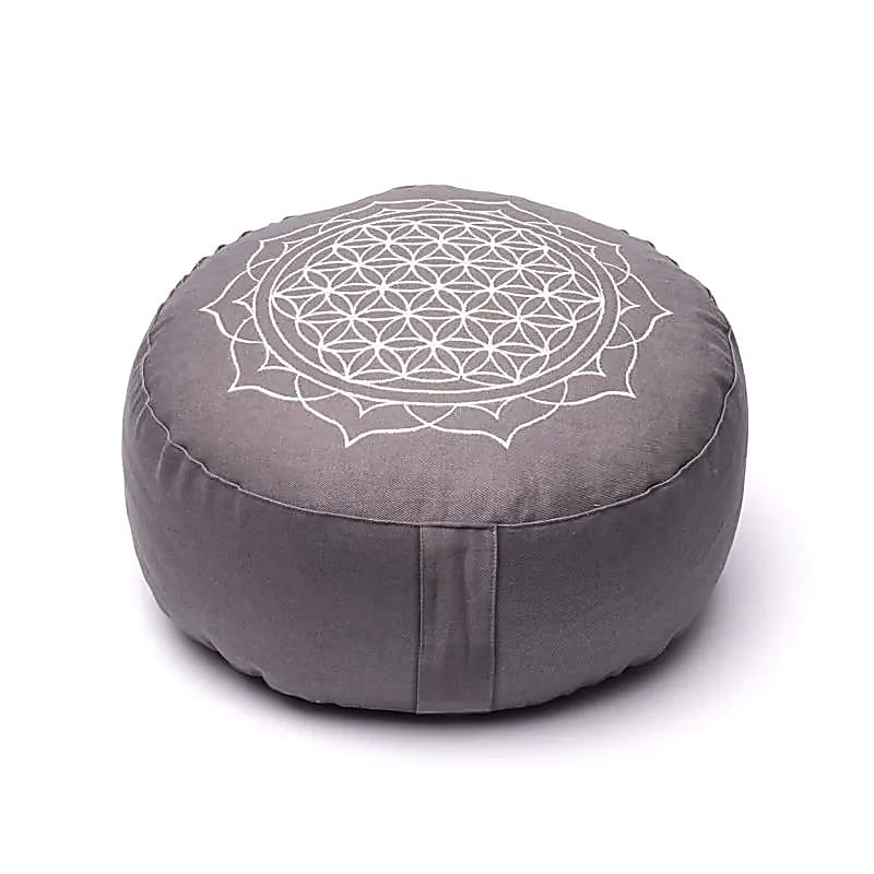 Yogi & Yogini Naturals Meditačný vankúš dizajn Kvet života mandala sivý z bielej organickej bavlny 1ks