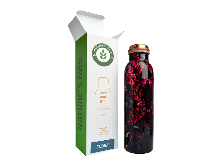 Nature's Own Medená fľaša na vodu vzor Kvetinový ver.2, 950 ml