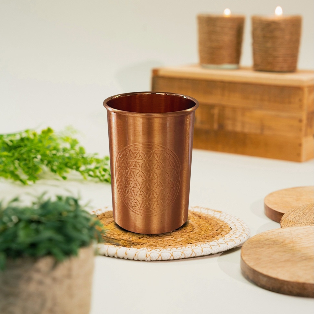 Čistý medený hrnček kvet života matný 300 ml