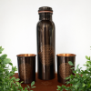 Sada z čistej medi - fľaša Flower of Life Antique 950 ml plus 2 šálky 300 ml