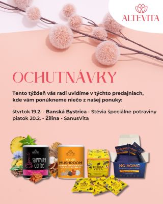 Dávame do pozornosti termíny ochutnávok počas tohto týždňa. Budeme sa na vás tešiť🙂 #altevita #altevitask #zdraviezprirody...