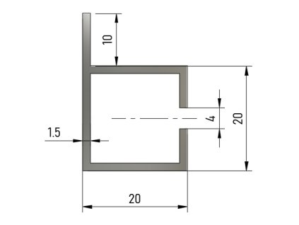 Hliníkový profil HJ20K1 elox. s drážkou (Délka 2m)