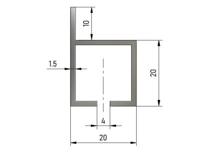 Hliníkový profil HJ20K1 s boční drážkou (Délka 2m)