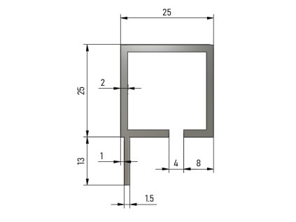 Hliníkový profil HJ25K1 elox. s drážkou (Délka 2m)