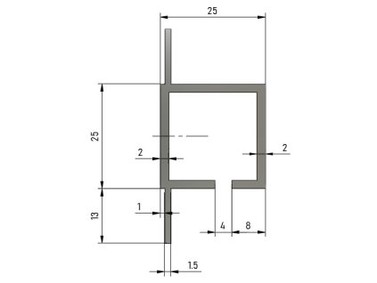 Hliníkový profil HJ25K2 elox. s drážkou (Délka 2m)