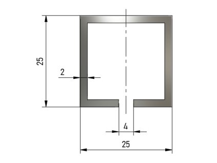Hliníkový profil HJ25 s drážkou (Délka 2m)