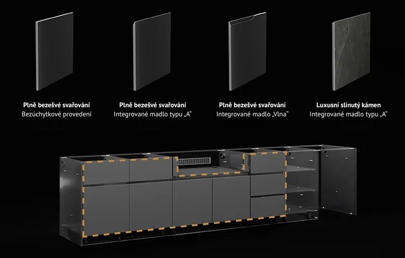 Provedení dvířek a čel zásuvek