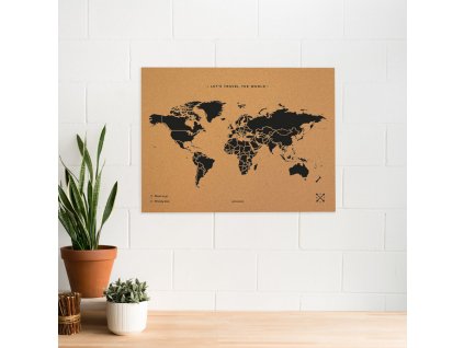 woody map natural cork world black