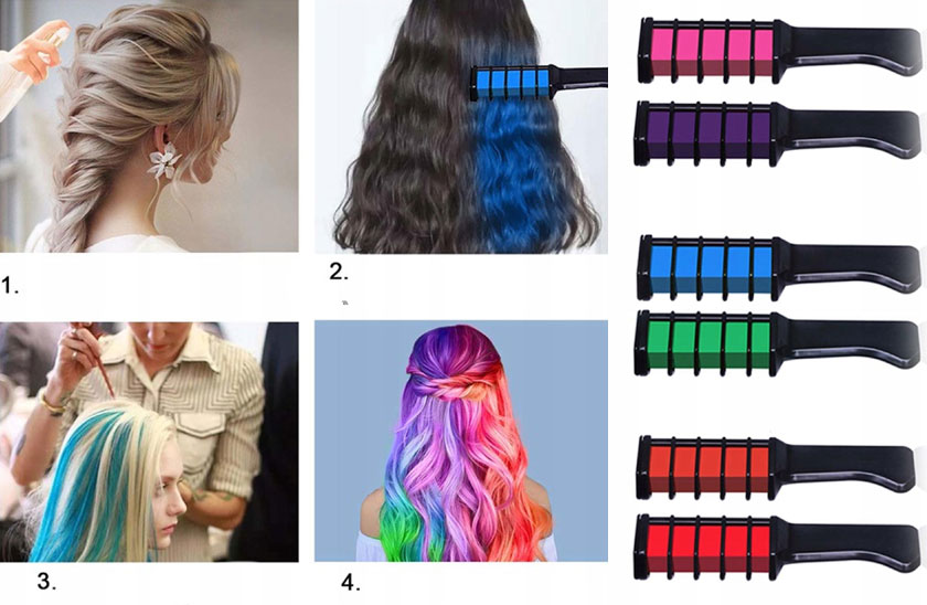 Alum - Hřeben s barevnými křídami na vlasy - 10 barev