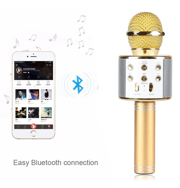 Bezdrátový karaoke mikrofon WS-858 - Stříbrný