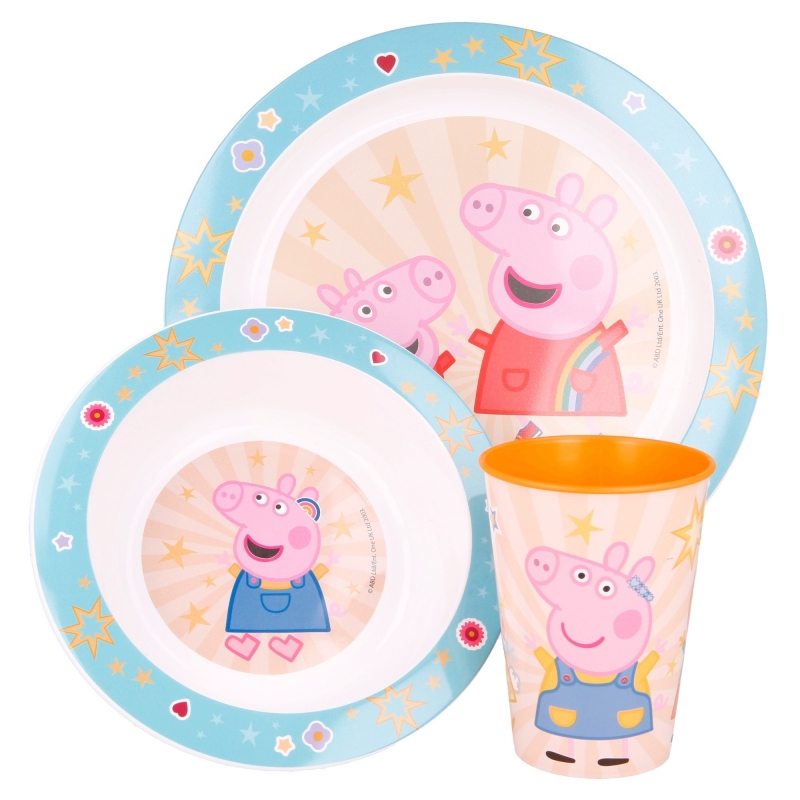 Trojdílný set nádobí pro děti Prasátko Pepa - modrý/oranžový