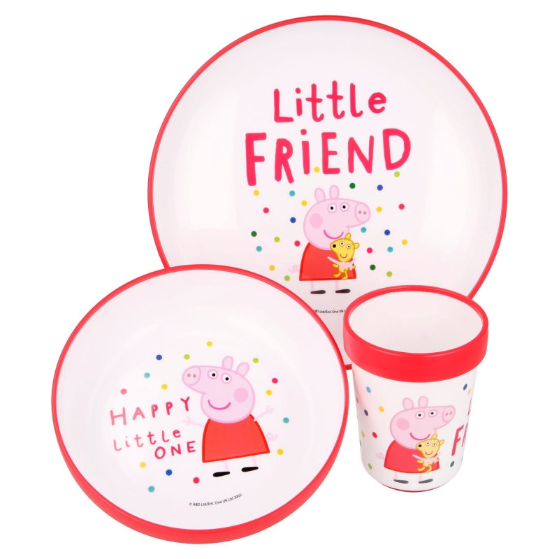 Trojdílný set nádobí pro děti Prasátko Pepa - červenobílý Little Friend