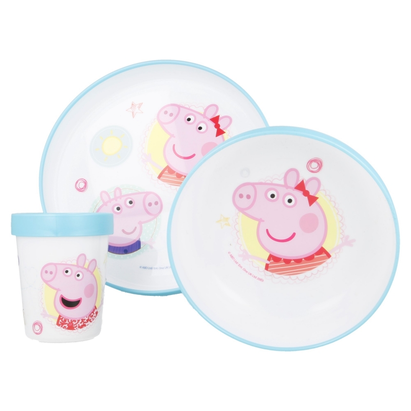 Stor - Trojdílný set nádobí pro děti Prasátko Pepa Premium Set - modrý