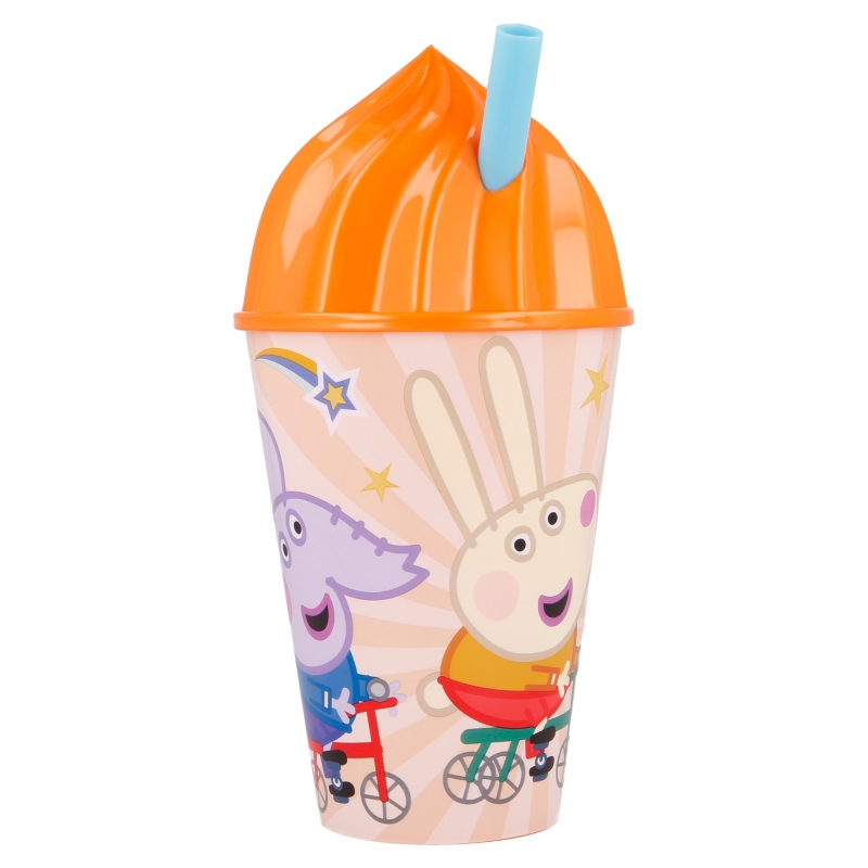 Plastový kelímek na pití ve tvaru zmrzliny s brčkem Prasátko Pepa 430 ml